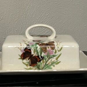 Floral Butterfly Ceramic Butter Dish